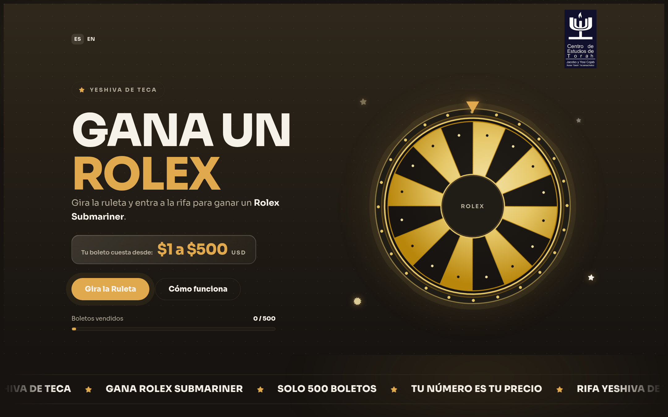 Página de rifa con ruleta en Tzedaka